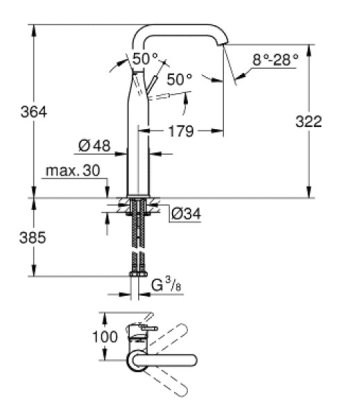 Bateria umywalkowa Essence  dn15 rozmiar xl 32901001 Grohe 32901001